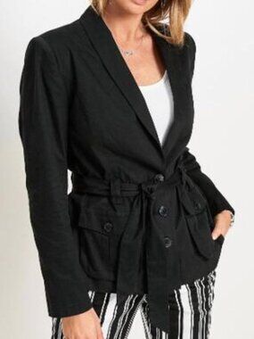 Simons Contemporaine Black Linen Blazer with Stretchy Back Cotton